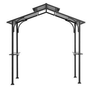 Brauner Stahl-Grillpavillon Sunjoy Ecrins (153x242cm) mit Ablagen für Grillzubehör.