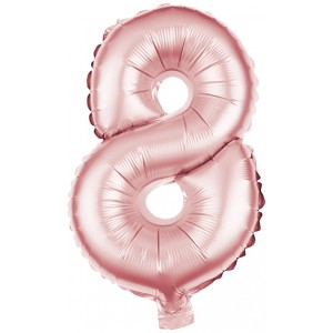 Folienballon Zahl 8 in Rose, 100 cm hoch, für Party und Deko.