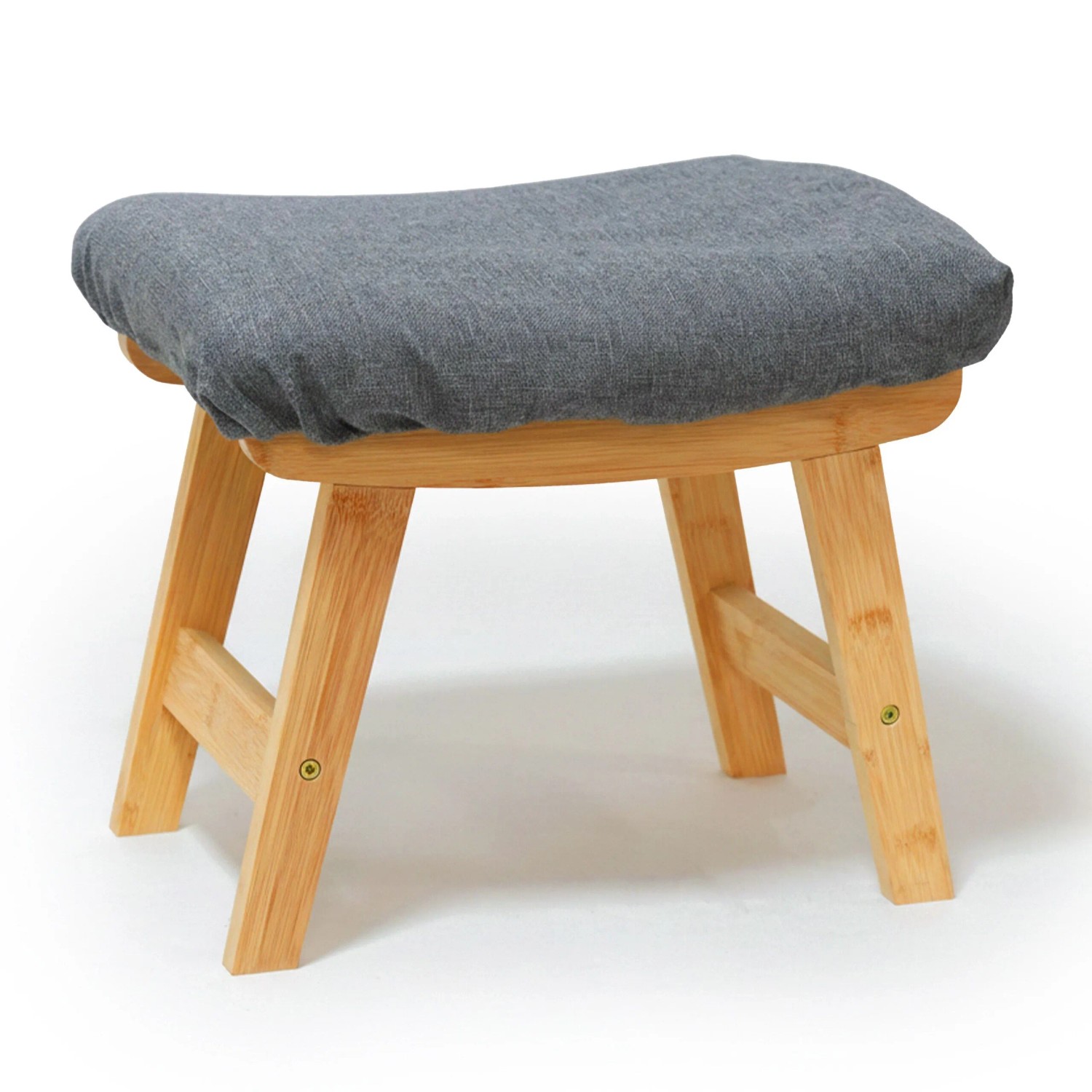 Relaxdays Fußhocker Bambus Stoff Grau Rutschfest Abnehmbar 32 cm x 40 cm x 29 cm 1,9 kg