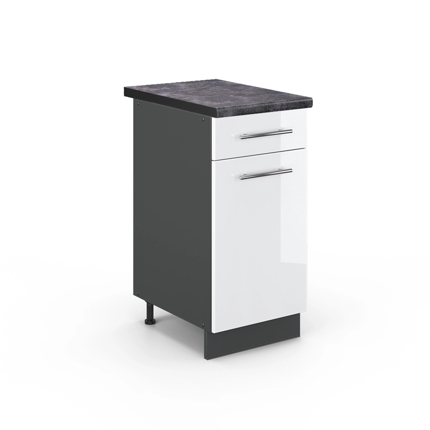 Vicco Küchenunterschrank Fame-Line Weiß Hochglanz/Anthrazit 40 cm AP Anthrazit