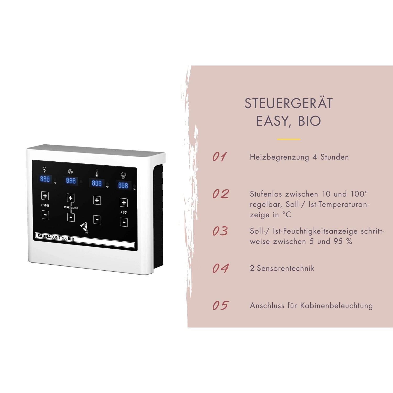 Karibu Arvi 2 Saunahaus: Externe Steuerung für 9 kW Ofen mit Bio-Funktion.