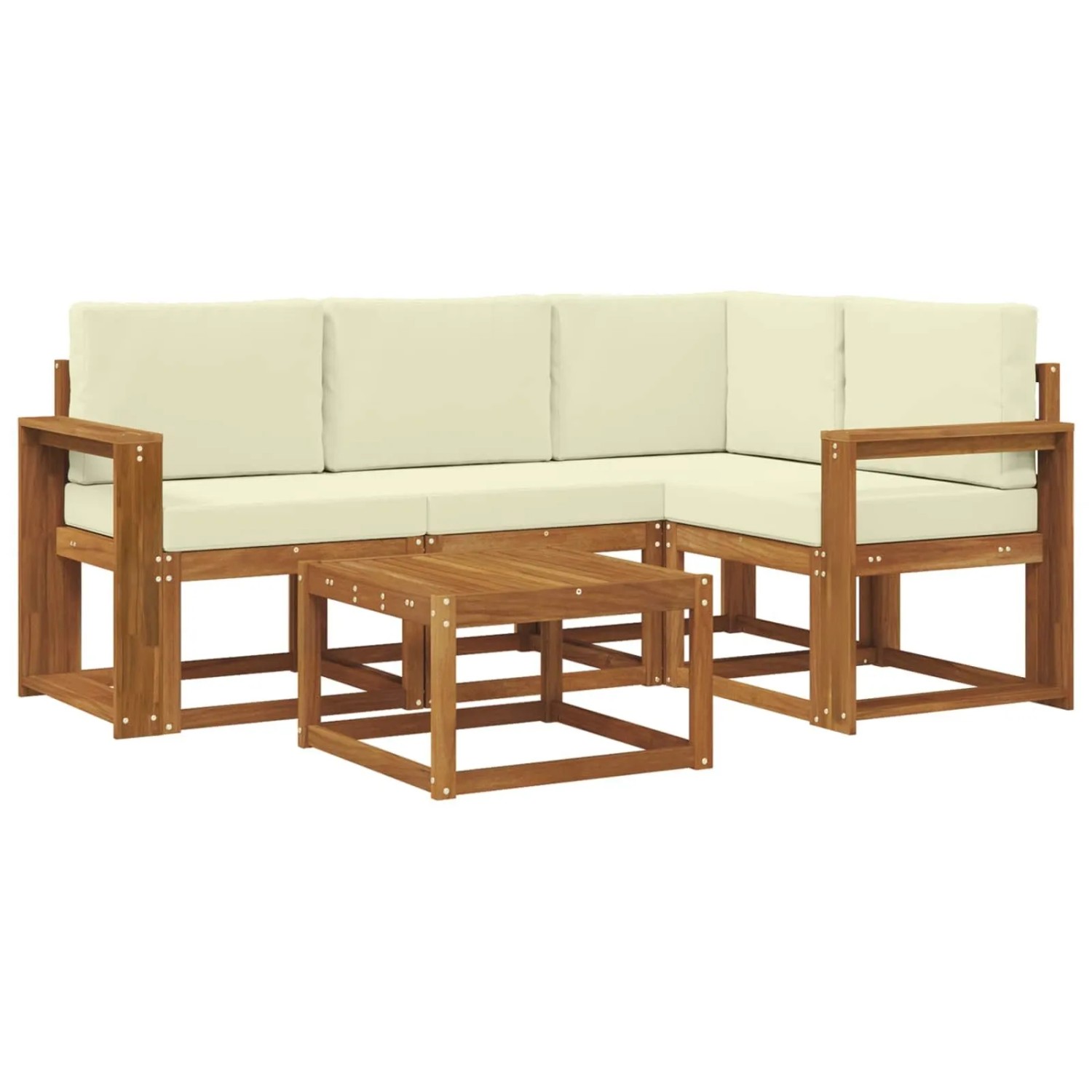 vidaXL Outdoor-Sofagarnitur mit Kissen 5 Stk Natur und Creme 3366363