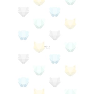 ESTAhome Fototapete mit Tierköpfen in Mint, Blau und Grau, 200x279 cm.