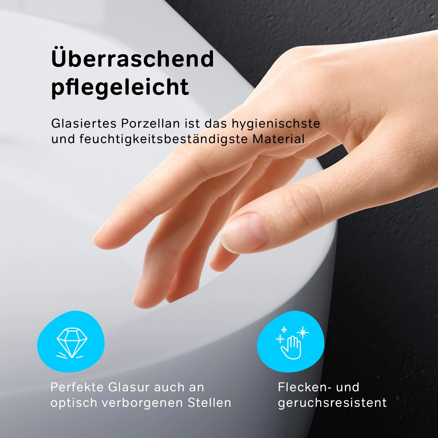 Detailaufnahme: AM.PM Wand WC Set mit glasiertem Porzellan für leichte Reinigung und Hygiene.