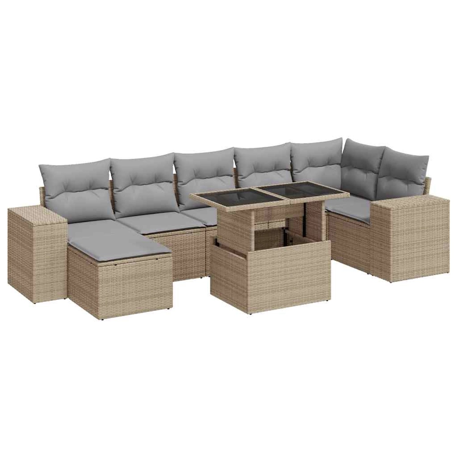 vidaXL 8-Tlg Garten-Sofagarnitur mit Kissen Beige Poly Rattan 3326840 günstig online kaufen