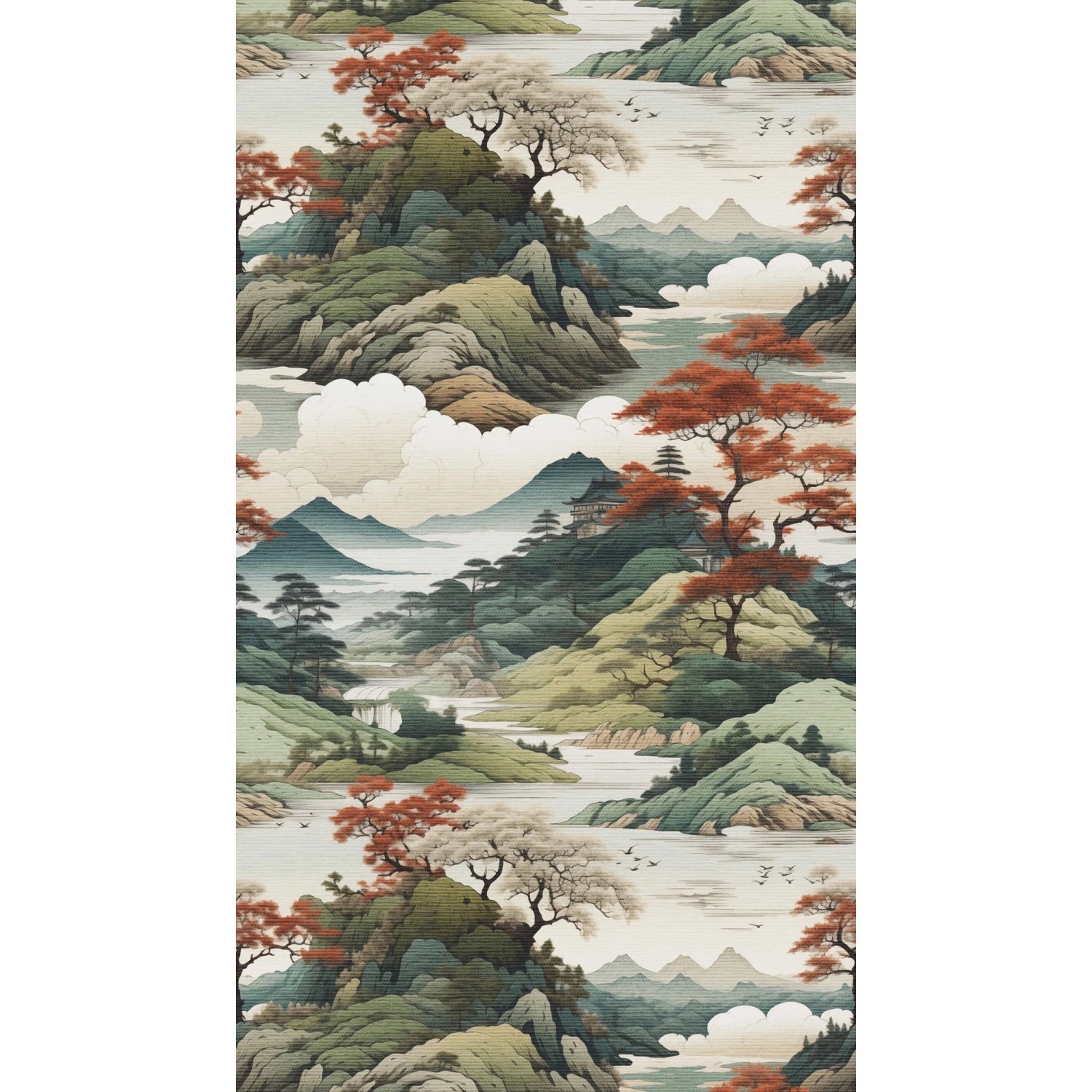 PROFHOME 790154-GU Fototapete Asiatisch Beige Rot-Braun Blau Oliv 1,59 m x 2,8 m