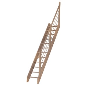 StarWood Treppe Eiche mit Holzgeländer, gerade Innentreppe aus Eichenholz, unbehandelt.