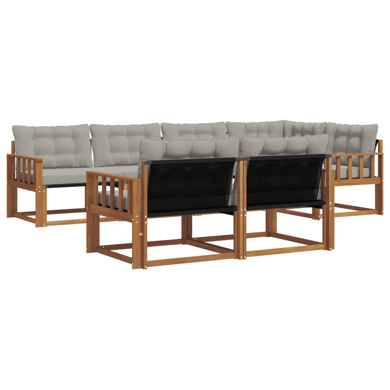 vidaXL Outdoor-Sofagarnitur mit Kissen 7-Tlg Natur und Hellgrau 3369550