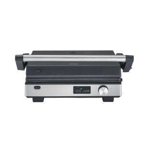 Severin Multifunktions-Kontaktgrill KG 2380, schwarz-silber, mit Digitaldisplay und Drehregler.
