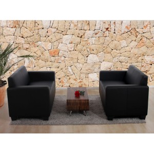 Schwarze MCW Sofa-Garnitur Moncalieri, 2er-Set im Lounge-Stil mit kleinem Tisch.