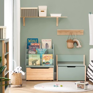 SoBuy Kinder Bücherregal grün mit Spielzeugtruhe und 3 Ablagen für Kinderbücher.