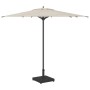 Dunkelgrauer quadratischer Sonnenschirmständer aus Stahl, hält einen beigen Sonnenschirm. Ideal für Garten und Terrasse.