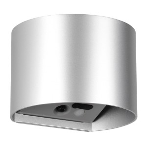 Titanfarbene Reality LED-Akkuwandleuchte Genie, 14x10x12cm, für den Außenbereich.