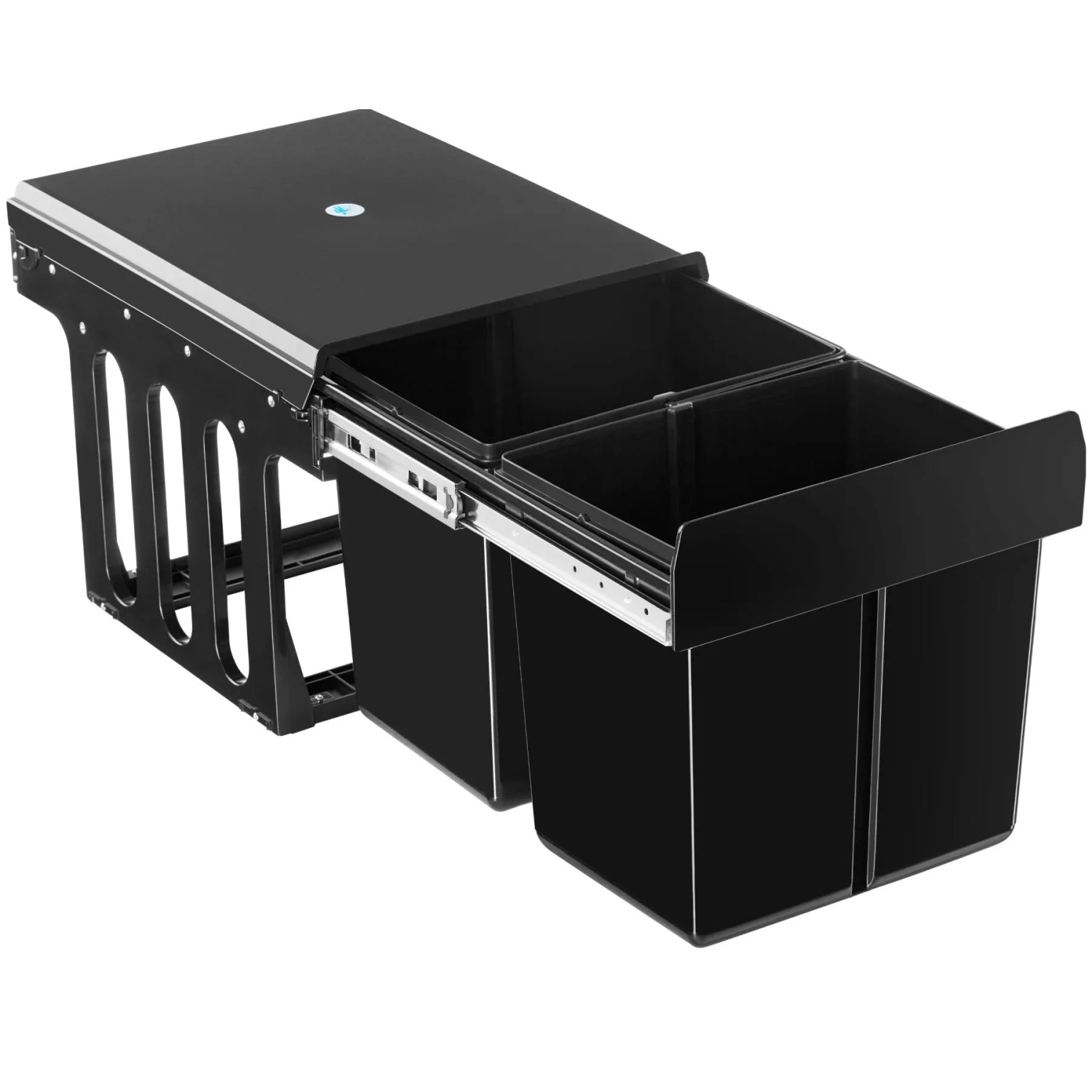 Tectake Abfallsammler Ashlyn 2 Fach Mülltrennung  2x15L Vollauszug Mit Teleskopschienen  48 x 35 x 35 cm Schwarz