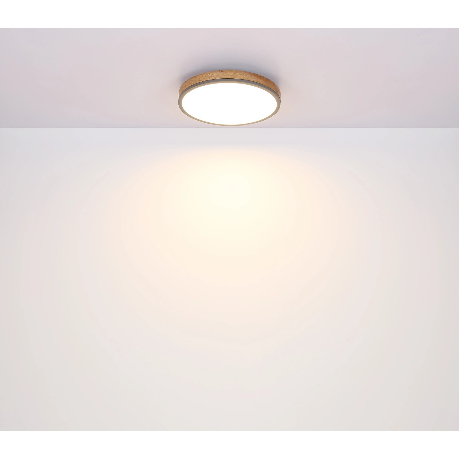 Globo LED-Deckenleuchte Doro, graphitfarben mit Holzoptik, 450x85mm.