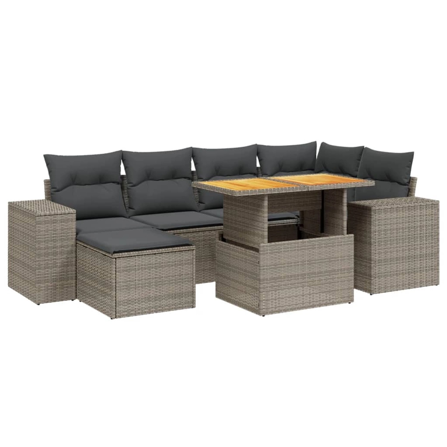 vidaXL 7-Tlg Garten-Sofagarnitur mit Kissen Grau Poly Rattan 3275930