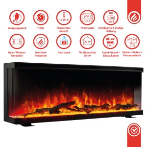Kaminio Elektrokamin LEA 42 Zoll mit 3D-Flammen und Heizung, als Stand-, Wand- oder Einbaukamin nutzbar.