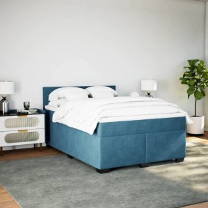 vidaXL Boxspringbett mit Matratze Blau 160x200 cm Samt 3286358
