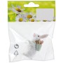 Osterdeko: Weißer Polyresin Hase (6 cm) mit Korb im durchsichtigen Beutel.