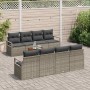 Graues 9-teiliges vidaXL Garten-Sofa-Set aus Rattan mit Tisch und grauen Kissen.