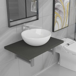 vidaXL 2-Tlg Badmöbel-Set Keramik Grau 279332