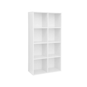 Weißes Vasagle Regal mit 8 Fächern für Bücher und Deko, 30x65,5x129,5 cm.
