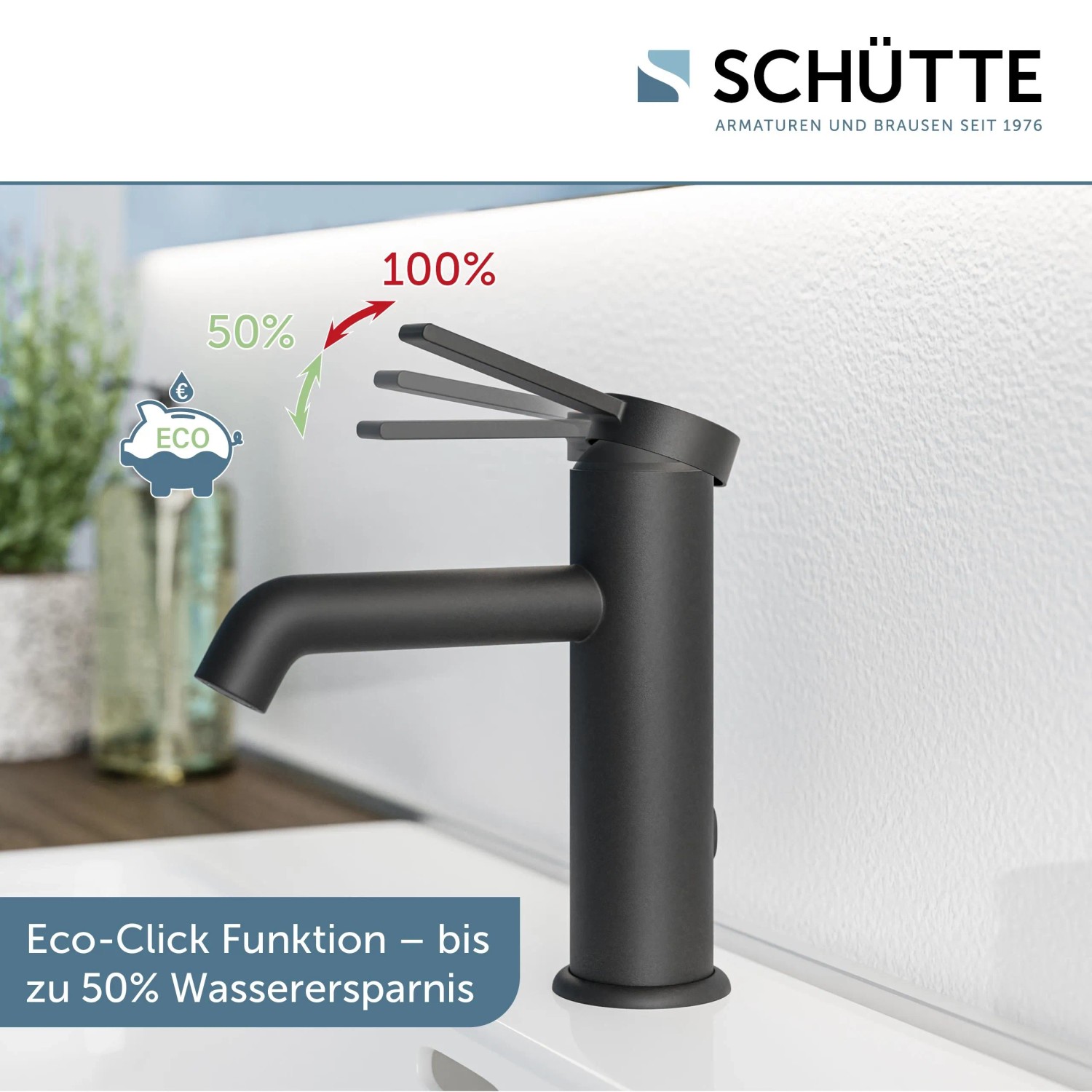 Schütte Waschtischarmatur Los Angeles, schwarz matt, mit Eco-Funktion zur Wasserersparnis.