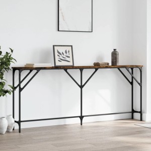 vidaXL Konsolentisch in Räuchereiche mit schwarzem Metallgestell, 180 cm breit.