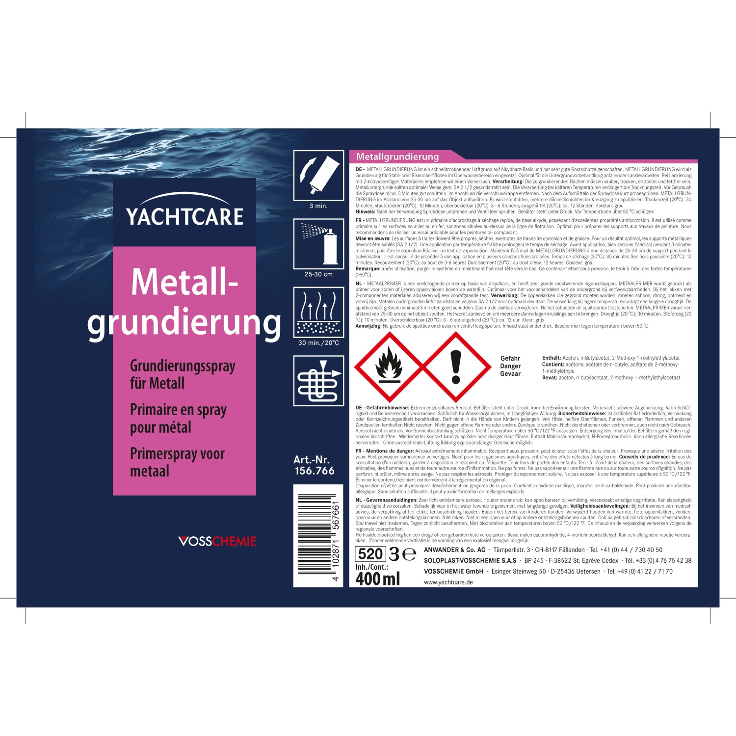 Yachtcare Metall Grundierungsspray 400ml für optimalen Korrosionsschutz.
