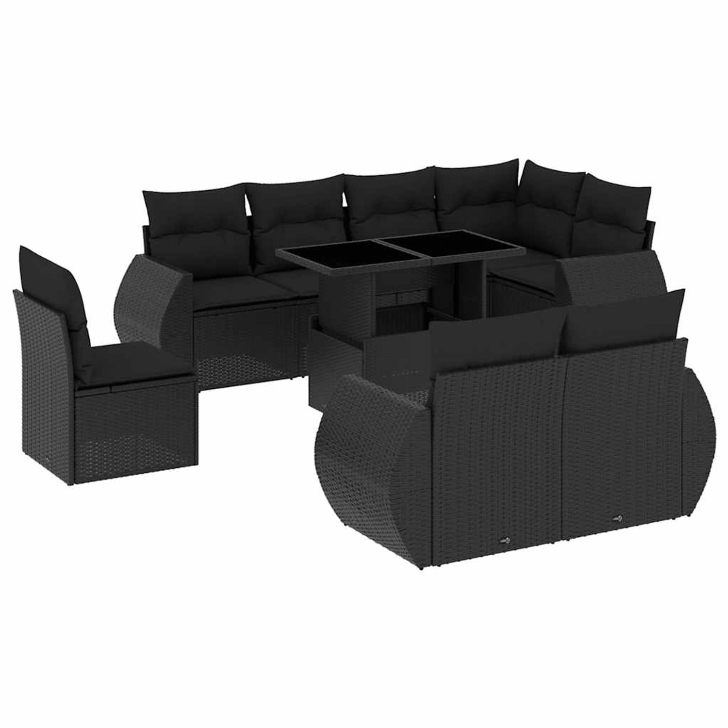 vidaXL 9-Tlg Garten-Sofagarnitur mit Kissen Schwarz Poly Rattan 3268665 günstig online kaufen
