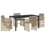 Beige 5-tlg. Garten Essgruppe aus Poly Rattan mit Tisch und 4 Stühlen.