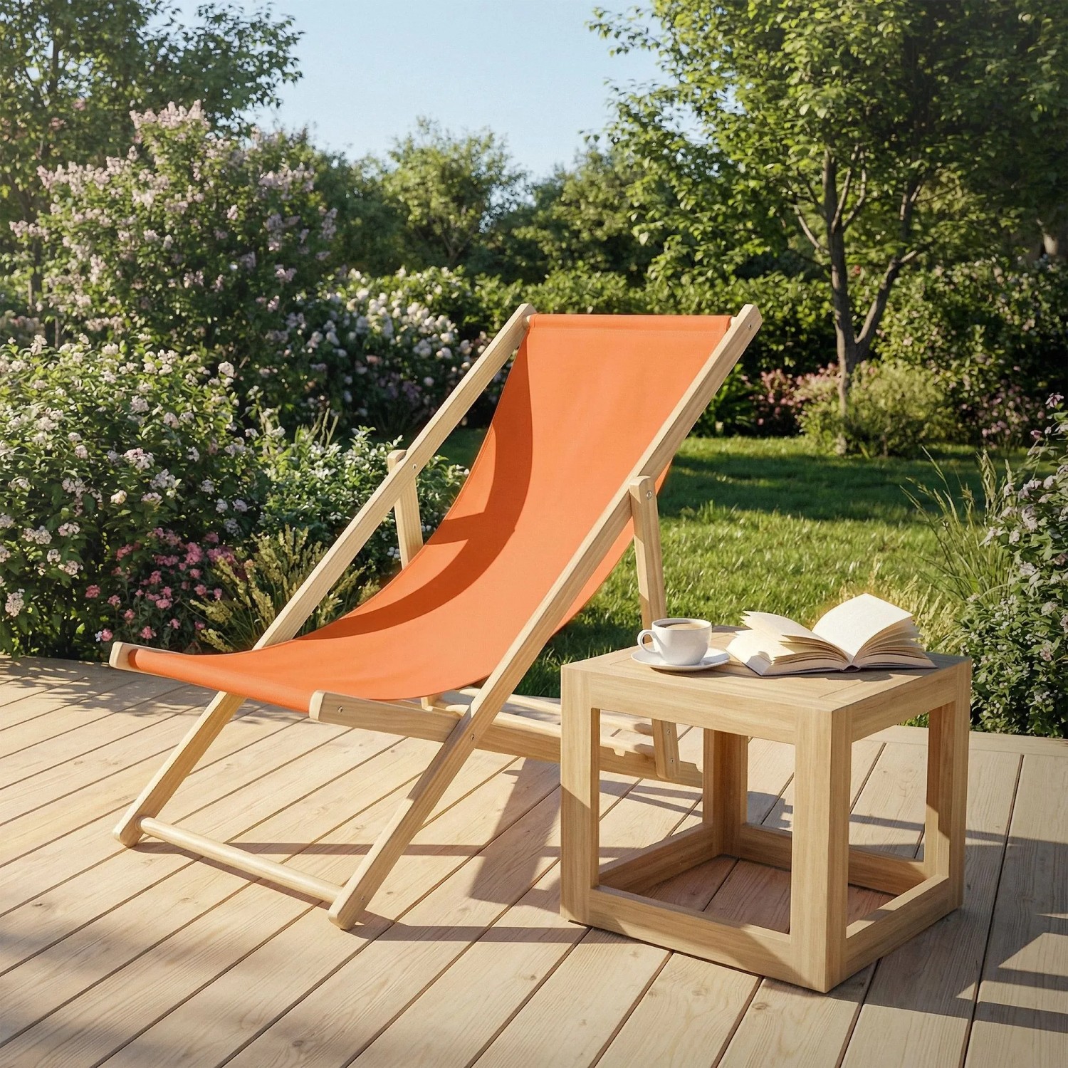 ECD Germany Liegestuhl 5Er Set Klappbar Orange aus Holz_4