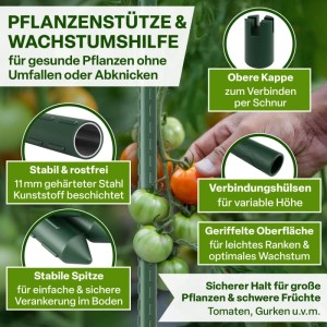 TTL GARDEN Rankstäbe 180 cm x 11 mm 5er Set Stabile Pflanzenstützen mit Stahlkern Rankhilfe für Garten Hochbeet & Gewächshaus