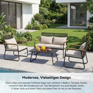 HOMAVO Gartenlounge Set für 4 Personen mit Sofa, Sesseln und Tisch.