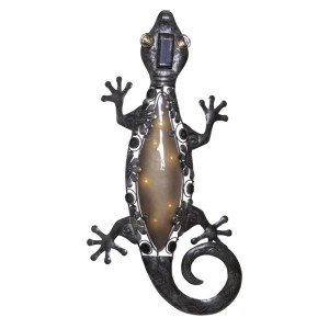 LED-Solar-Wanddeko Gecko, dunkelgrau, mit warmweissen LEDs und Solarpanel für Aussenbereiche.