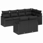 Schwarzes 7-teiliges Garten-Sofa-Set aus Polyrattan mit Kissen von vidaXL.