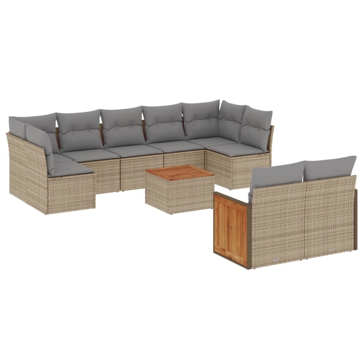 vidaXL 10-Tlg Garten-Sofagarnitur mit Kissen Beige Poly Rattan 3260379