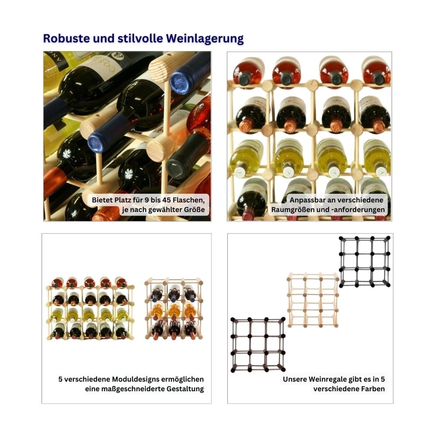 PROREGAL Weinregal Vinotega Modulsystem aus Eiche für 5x9 Flaschen. Flexibel erweiterbar.