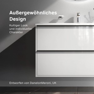 AM.PM Waschtischunterschrank Flash mit Becken, weiß glänzend, 100 cm, mit zwei Schubladen.