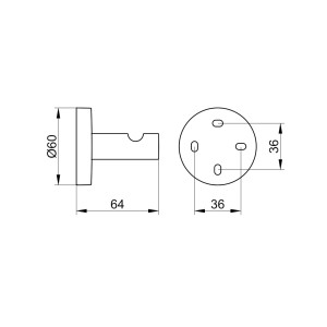 Technische Zeichnung Keuco Edition 90 Handtuchhaken, verchromt, mit Maßangaben für Badaccessoires.