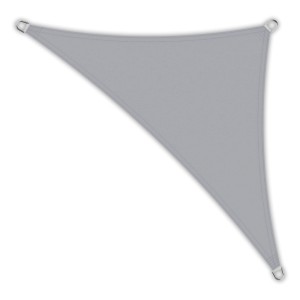 Hellgraues, dreieckiges Toldoro Sonnensegel aus PES mit UV-Schutz und Edelstahlösen.
