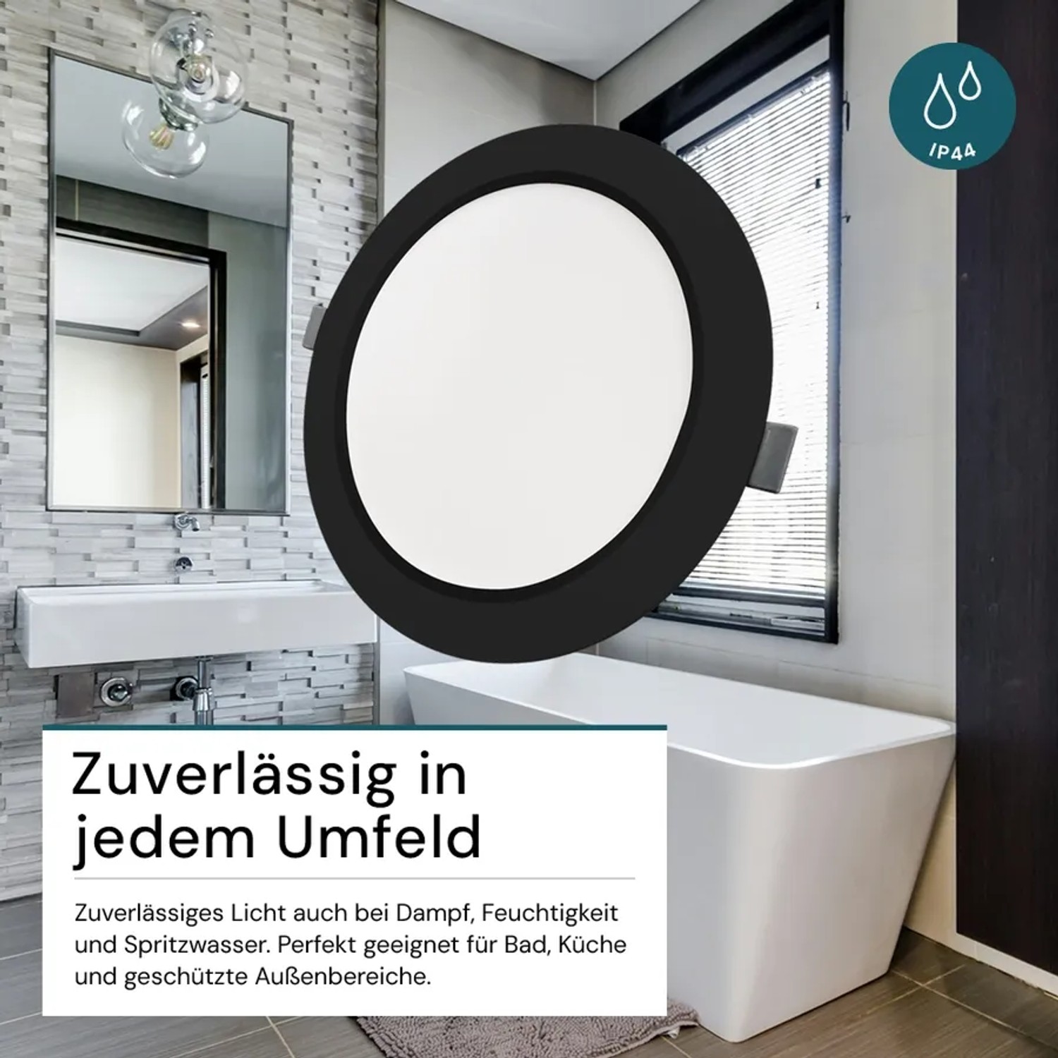 LUXULA LED Einbauleuchte 12W IP44-Geschützt 1200lm Lichtfarbe Einstellbar CCT Ø173x26mm Einbaustrahler Deckenspot Rund Schwarz_4