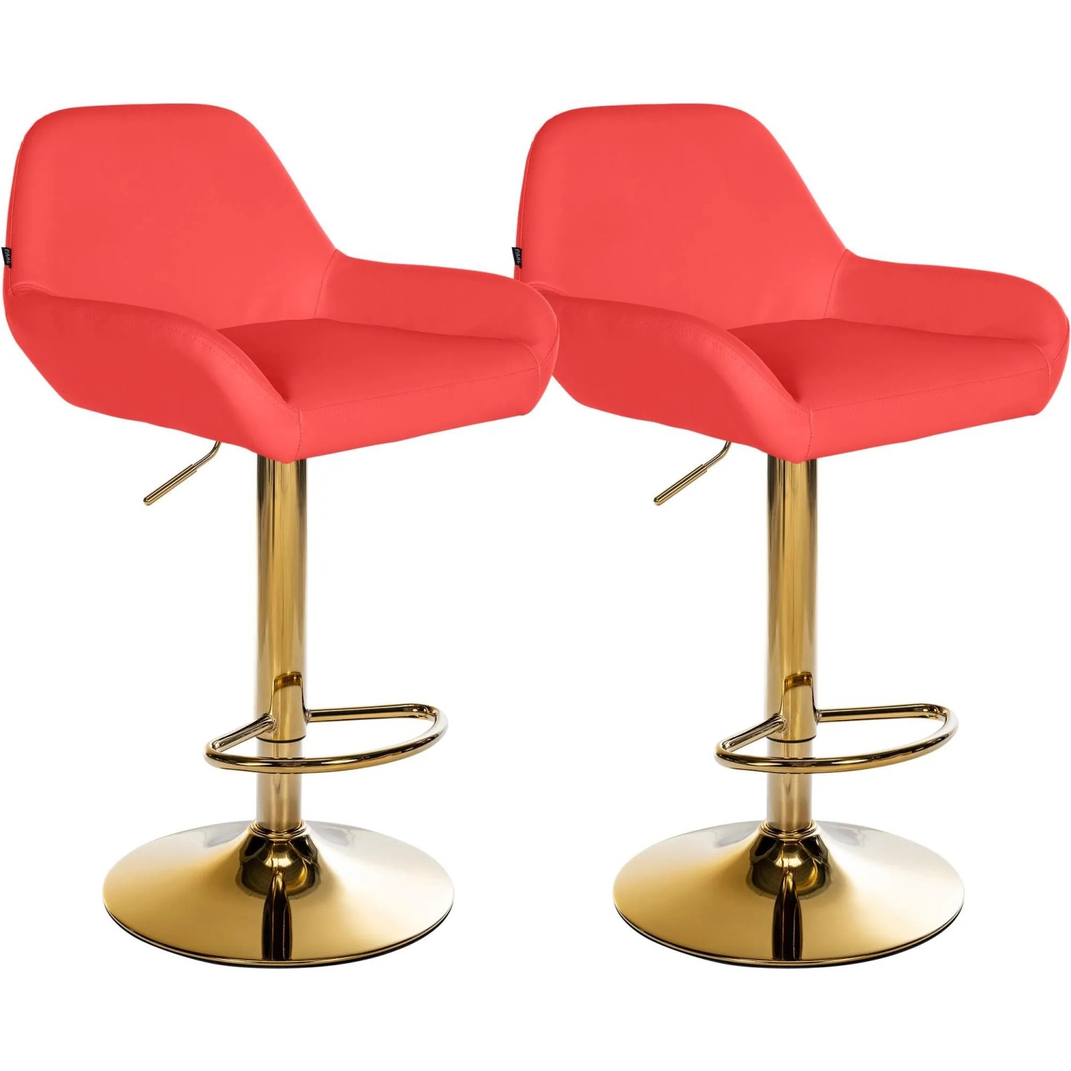 DELUKE 2er Set Barhocker BIKEL Kunstleder Rot 51x52x89cm Gold Barstuhl Höhenverstellbar Mit Lehne Drehbar Tresenhocker Tresenstuhl