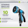 Juskys Multifunktions-Handbrause blau-grau für Gartenschlauch mit 10 Strahlarten.