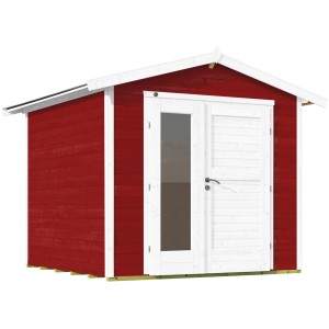 Weka Holz-Gartenhaus 224 A in Schwedenrot mit Design-Doppeltür und Satteldach.