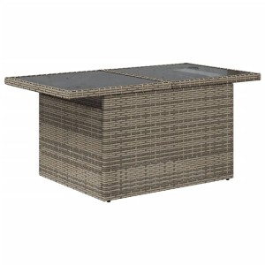 Gartentisch aus grauem Poly Rattan mit Glasplatte, Teil der vidaXL Sofagarnitur.