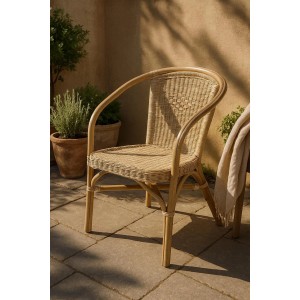 Kobolo Rattansessel VALENCIA, Korbsessel mit Armlehne in Natur für Wohnzimmer oder Terrasse.