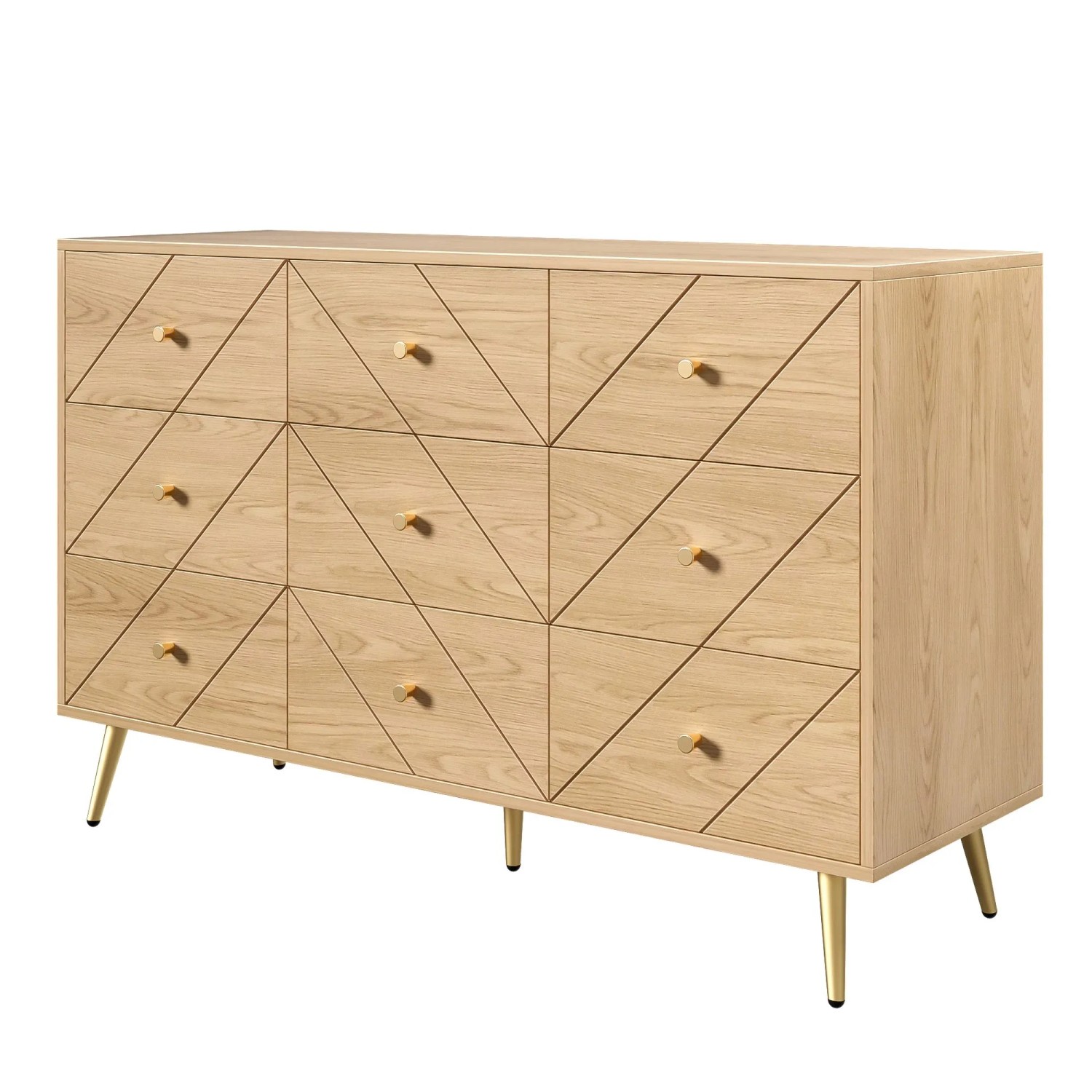 okwish Kommode mit 9 Schubladen Schlafzimmer 120x39x80cm Natur