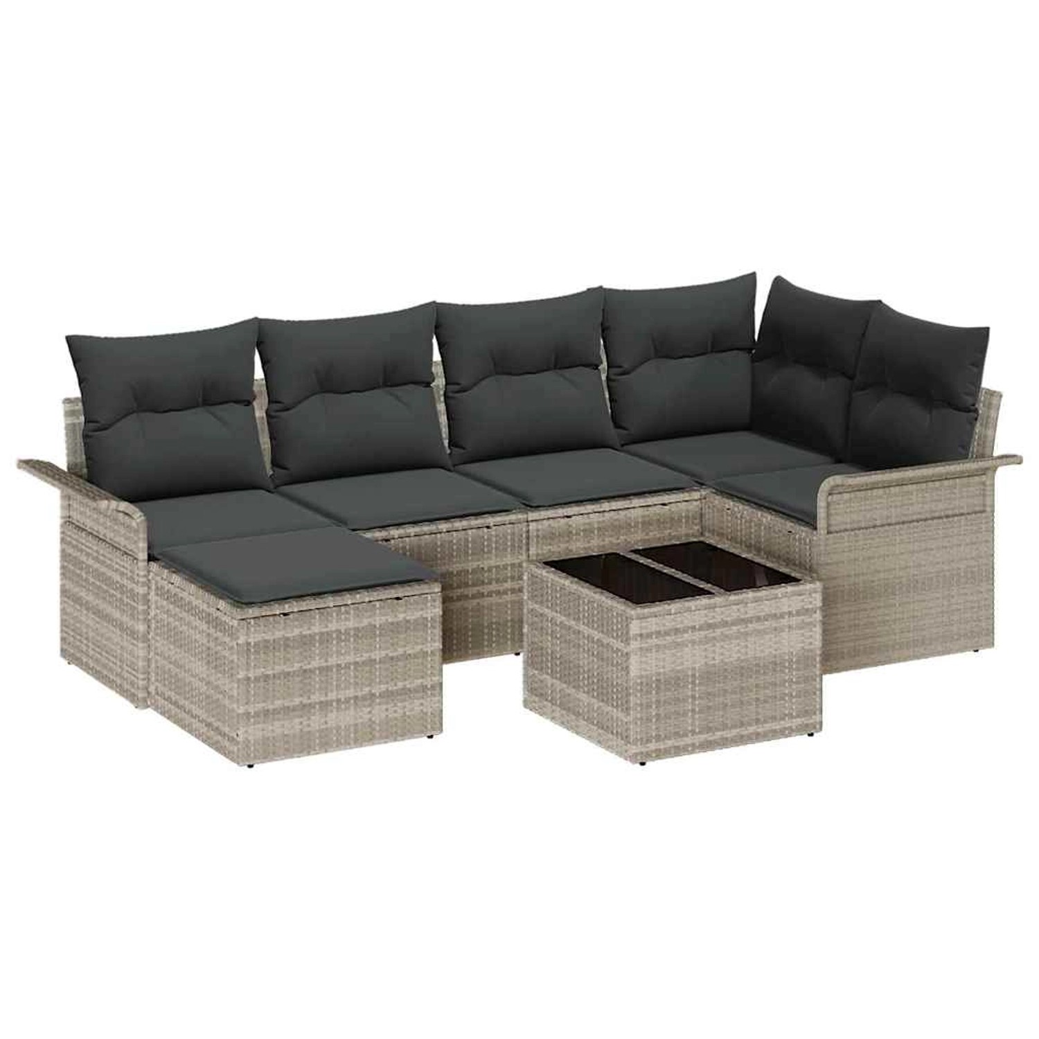 vidaXL Garten-Sofa-Set mit Kissen 7-Tlg Hellgrau Poly Rattan 3345442 günstig online kaufen