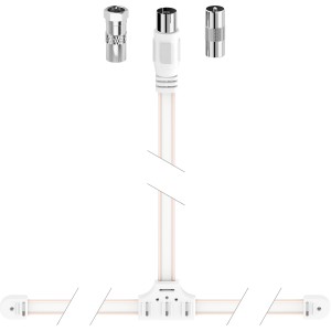 Weiße Hama Wurfantenne DAB+ 1,75 m mit Adaptern für Radio und TV.